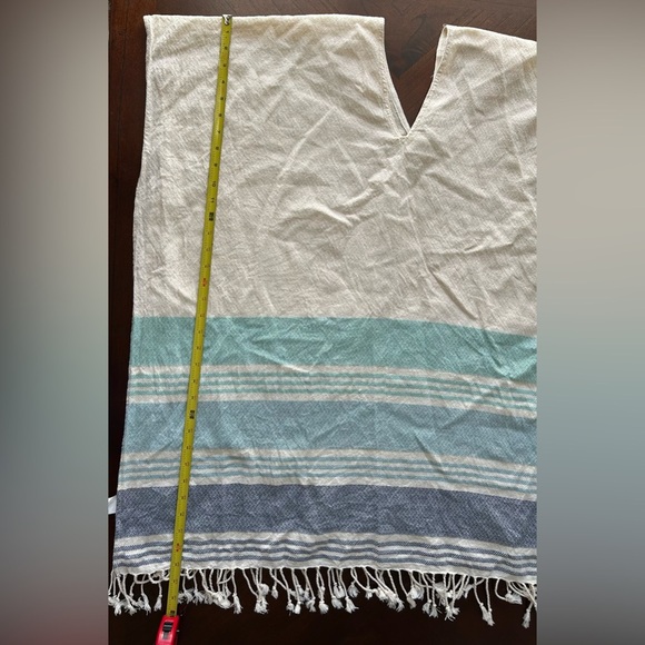 TRIBE ALIVE Beige V-Neck Poncho with Striped Hem SIZE ONE - Picture 5 of 7